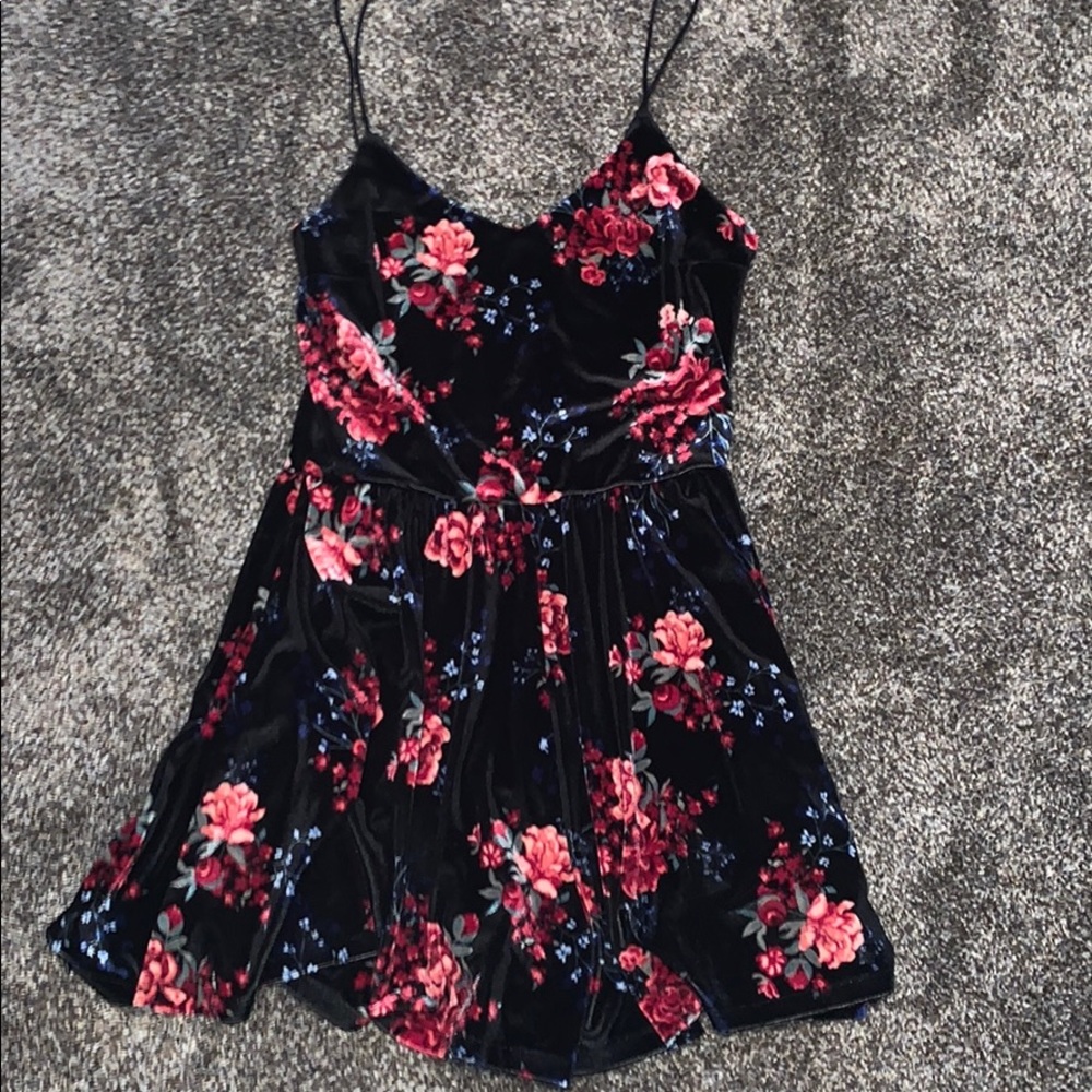 Black velvet floral romper